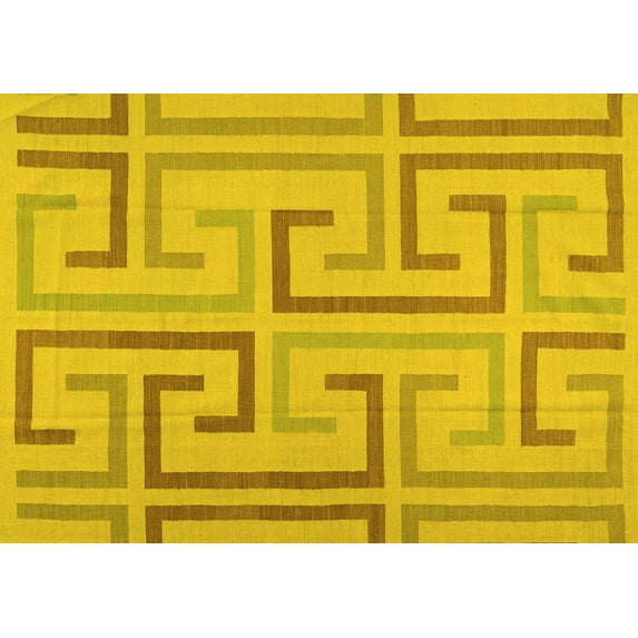 Ahgly Company Machine Washable Indoor Rectangle Abstract Yellow Contemporary Area Rugs, 7' x 9'