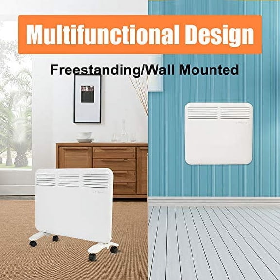 Space Heater,1000W Electric Convector Heater with Wheels Freestanding/Wall Mounted,Smart Heater Panel,LED Display 24H Timer, Quiet, Overheat Protection,for Home and Office