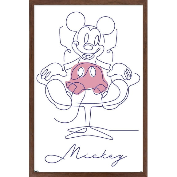 Disney Simple Moments Line Art - Mickey Mouse Wall Poster, 14.725" x 22.375" Framed