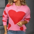 thumbnail image 2 of Fengactive Women's Cute Heart Sweater Love Print Valentine Romantic Knitted Top Casual Crewneck Long Sleeve Sweaters Pullover, 2 of 9