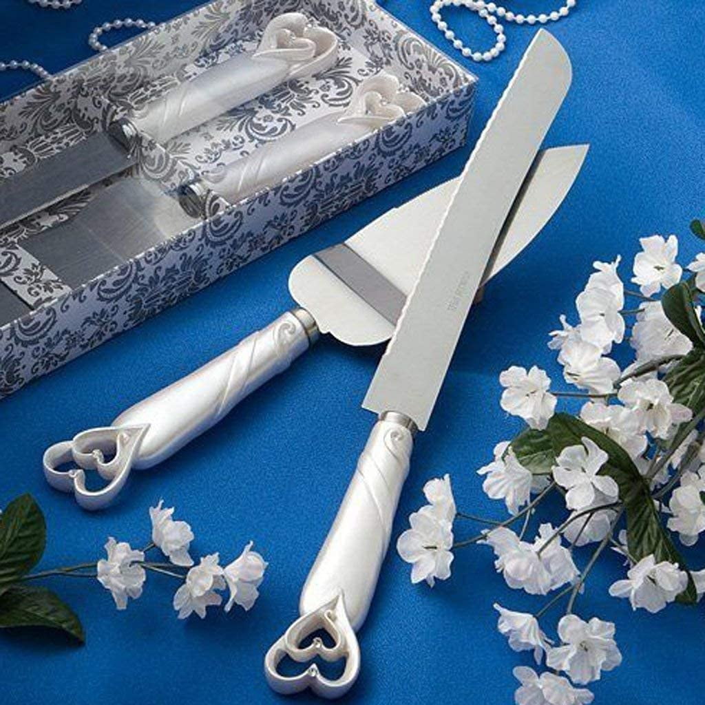 Interlocking Hearts Design Cake Knife and Server Set