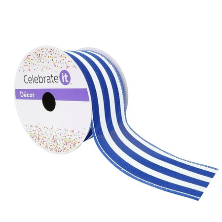 UPC: 0191518419757 | 2.5 Faux Linen Wired Thick Striped Ribbon by Celebrate It™ Décor