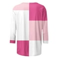 thumbnail image 4 of ZQGJB Fall Womens 3/4 Sleeve Color Block Print Shirts Lightweight Casual Dressy Round Neck Graphic T-Shirts Trendy Athletic Workout Pullover Tops Hot Pink S, 4 of 5