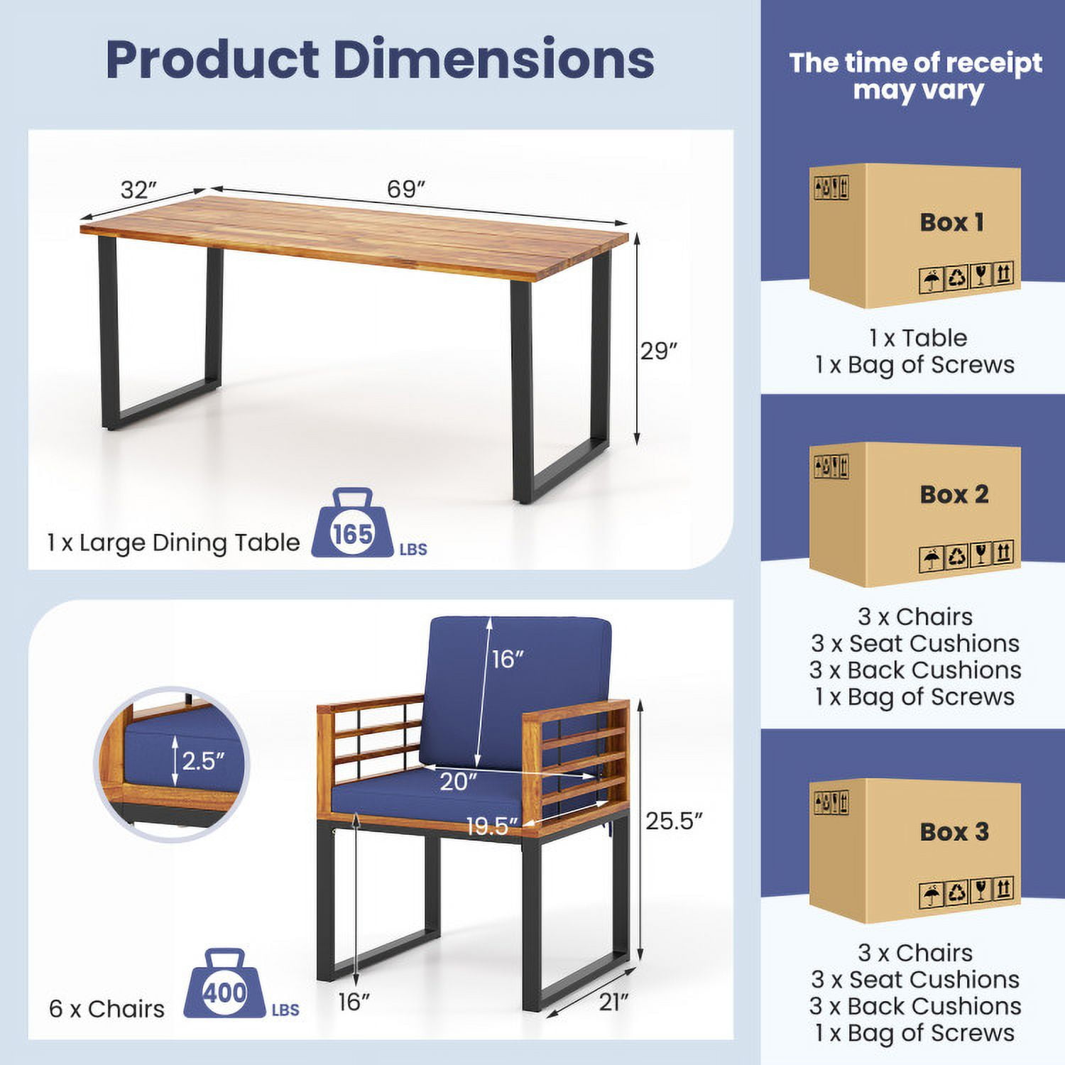 Aimee Lii 7 Pieces Patio Acacia Wood Dining Chair and Table Set for Backyard and Poolside, Outdoor Patio Furniture, Navy Aimee Lii 7 Pieces Patio Acacia Wood Dining Chair and Table Set for Backyard and Poolside, Outdoor Patio Furniture, Navy