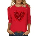 thumbnail image 2 of Dasayo Red Womens Tops Cute 3/4 Sleeve Valentine's Day Blouses Comfortable Spring Heart Tops T Shirts for Women L, 2 of 5