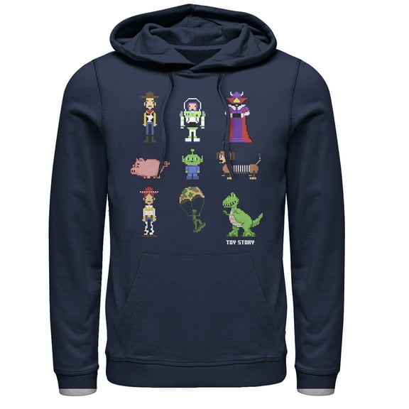 Men's Toy Story Pixel Characters Pull Over Hoodie Navy Blue X Large