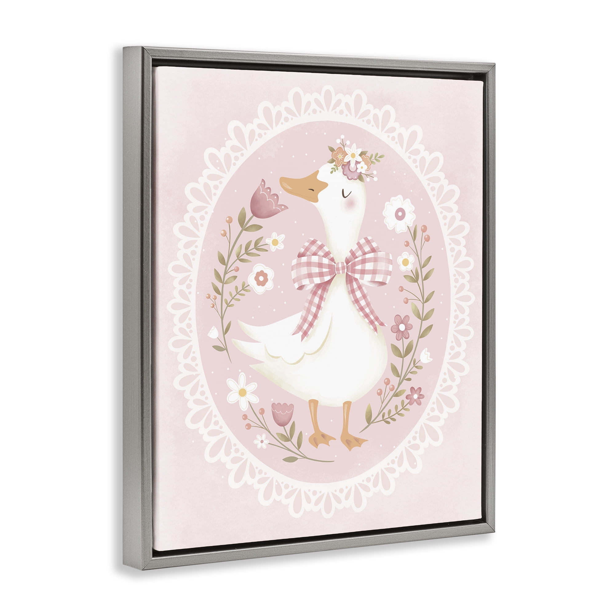 Stupell Industries Pink Floral Spring Goose Gray Framed Floater Canvas Wall Art, design by Penny Aguilera