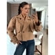 thumbnail image 5 of Gabardina Corta para Mujer, con Doble Botonadura y Cuello de Solapa, Chaqueta Corta de Larga para Otoño e Invierno Caqui XXL, 5 of 9