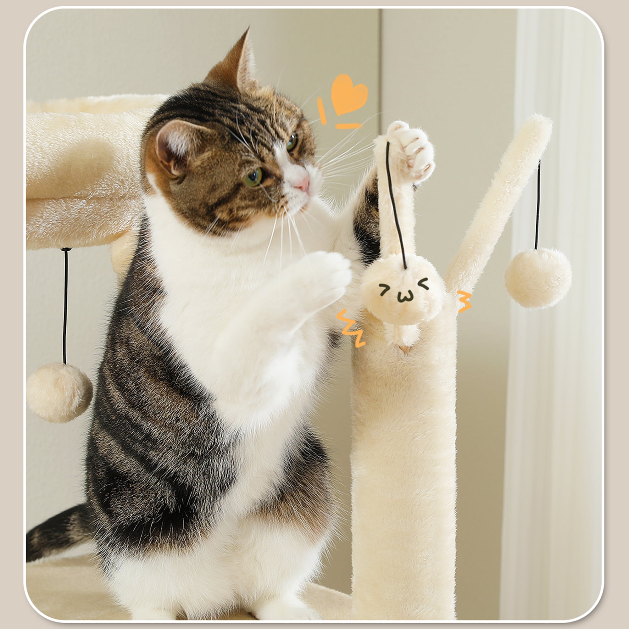 Pefilos 59" Multi-Level Cat Tree House with Large Hammock, Scratching Post, 2 Perches, Cat Tower with 3 Removable Pompom Sticks, Cat Condo, Beige Pefilos 59" Multi-Level Cat Tree House with Large Hammock, Scratching Post, 2 Perches, Cat Tower with 3 Removable Pompom Sticks, Cat Condo, Beige