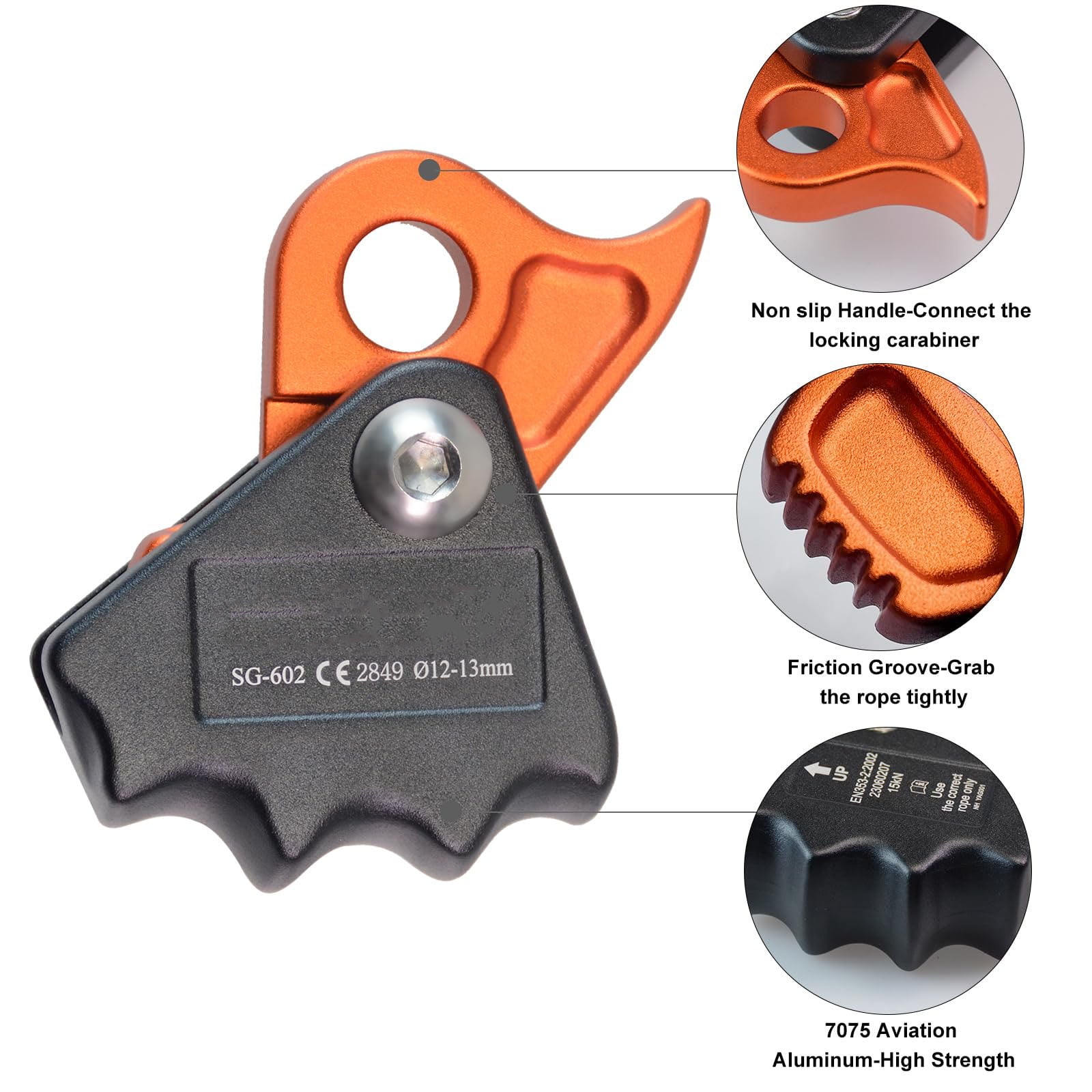 Detachable Climbing Ascender 15 KN Rope Grab Ascender, Flip Line Adjuster, Fall Protection Belay Device for Rock Climbing Tree Arborist, Fit for 11~13 MM Rope