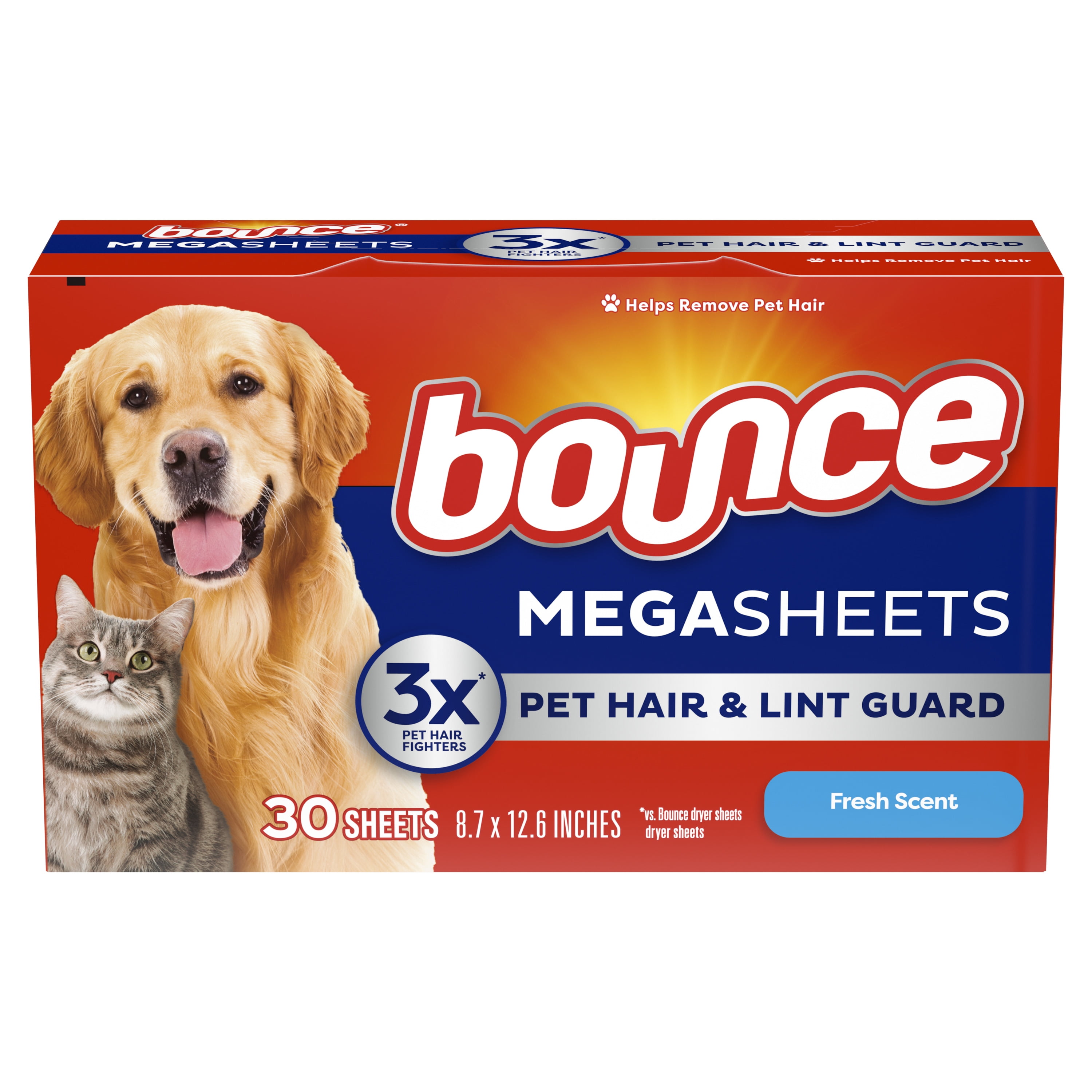 (9 pack) Bounce Dryer Sheets, Pet Hair and Lint Guard, Fresh Scent, 30 Mega Dryer Sheets