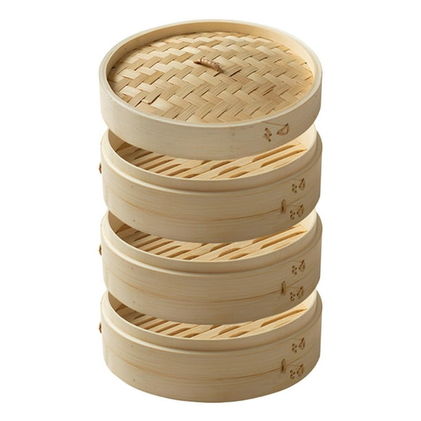 Vaporera de bambú para comida asiática, vaporera Sum y Bun para cocinar al vapor en picnics Dimsum Diámetro 254 cm 3 niveles