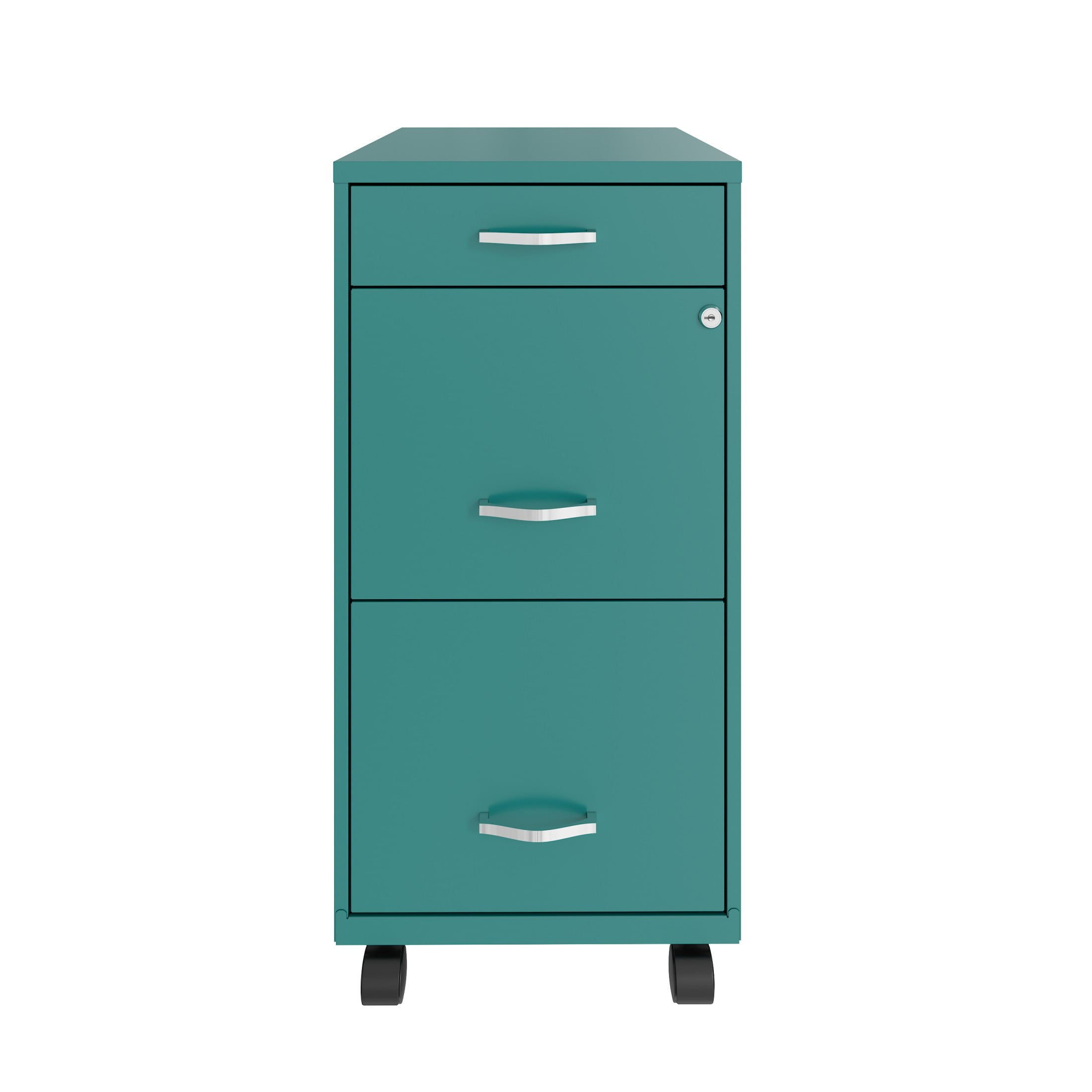 Space Solutions 18" Deep 3 Drawer Mobile Letter Width Vertical File Cabinet, Teal