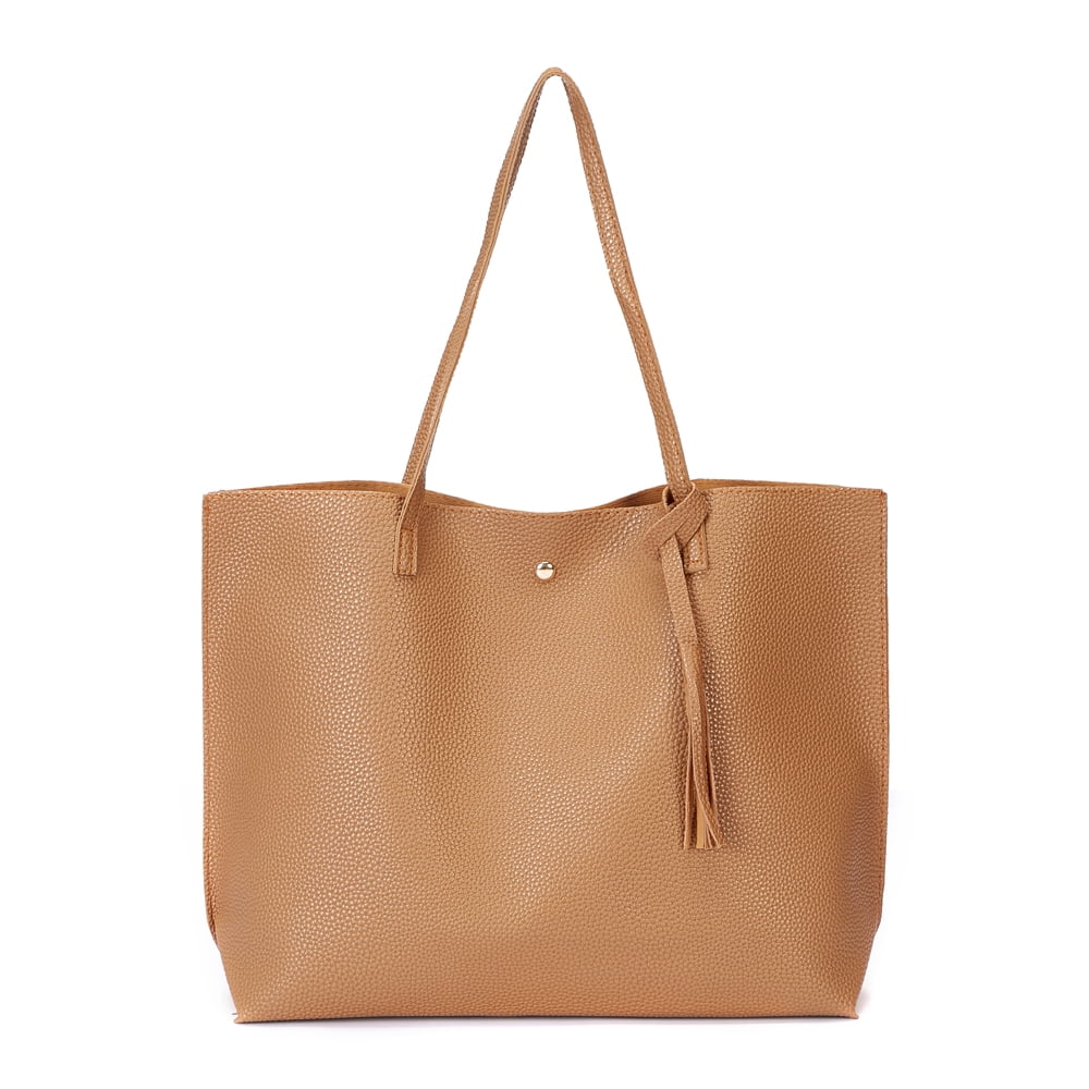 Blue tote bag with brown handles hotsell