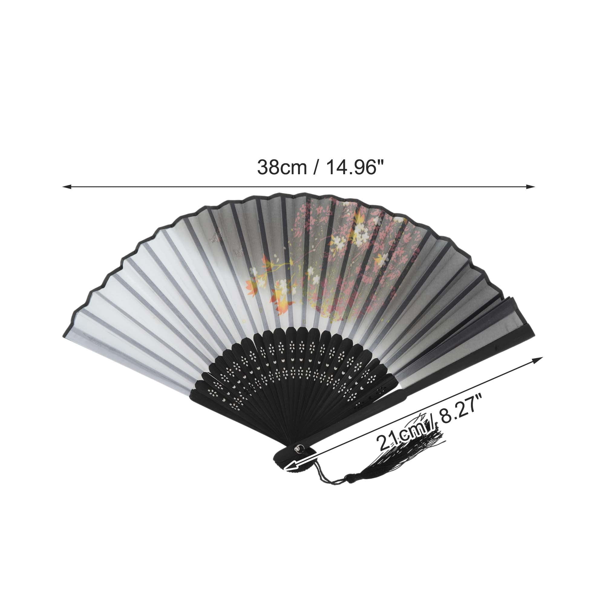 Unique Bargains Folding Fan 1Pc White Gray Ink Wash Flaming Maple Leaves Style