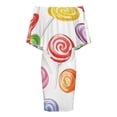 thumbnail image 4 of Candy Pattern Rainbow Lollipop Women's Off The Shoulder Ruffles Summer Wedding Guest Loose Casual Party Beach Dress, 4 of 9