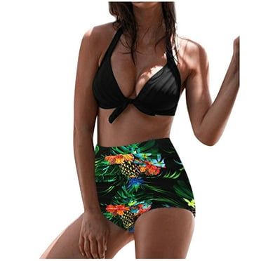 Women Wrap Bikini Set High Waisted 2 Piece Swimsuits Tropical Floral Print Tie Two Piece Bathing Suit Party Swimwear