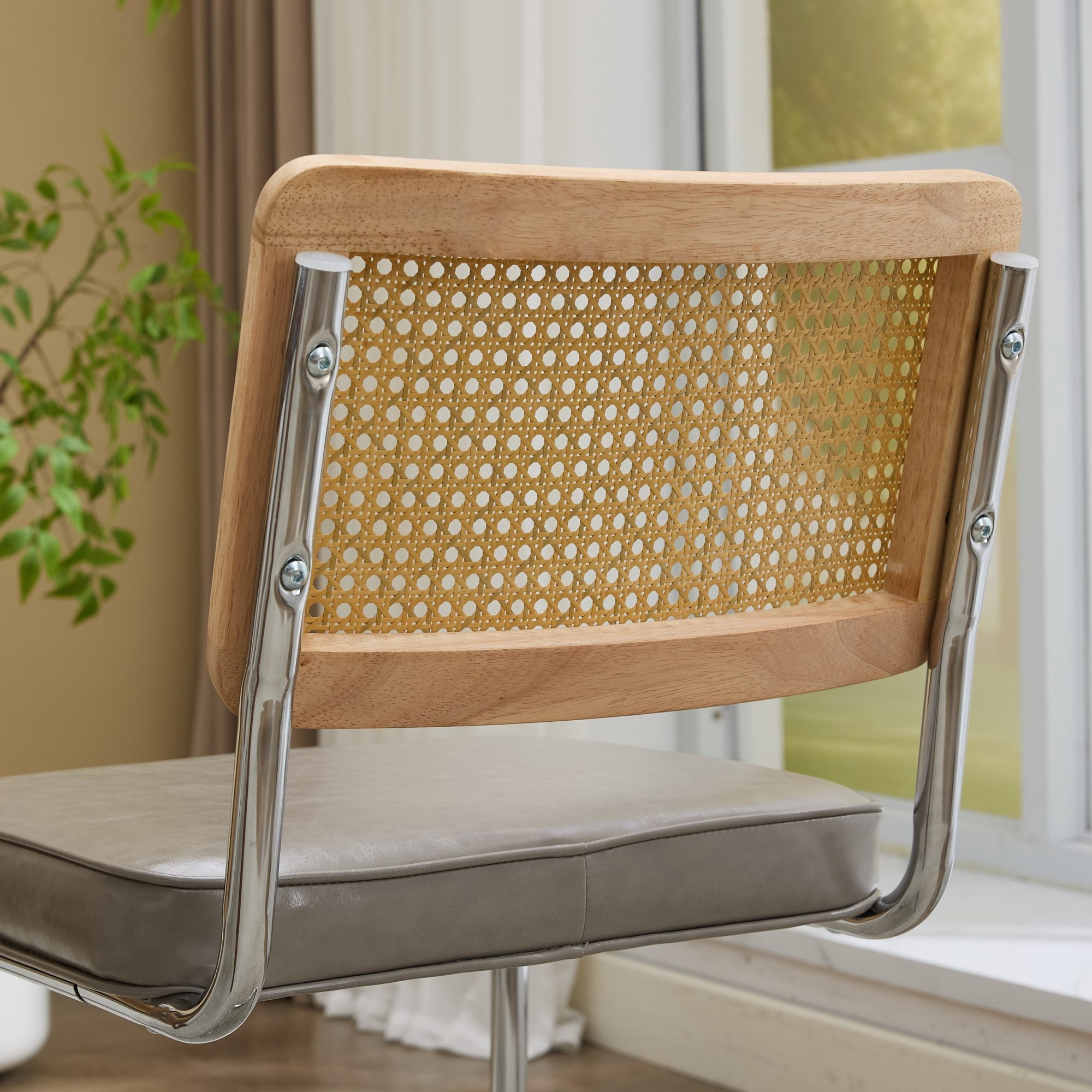 Armless Dining Chairs Set of 2, Mid‑Century Modern Kitchen Chair with Faux Leather Upholstered Seat, Cantilever Accent Chair