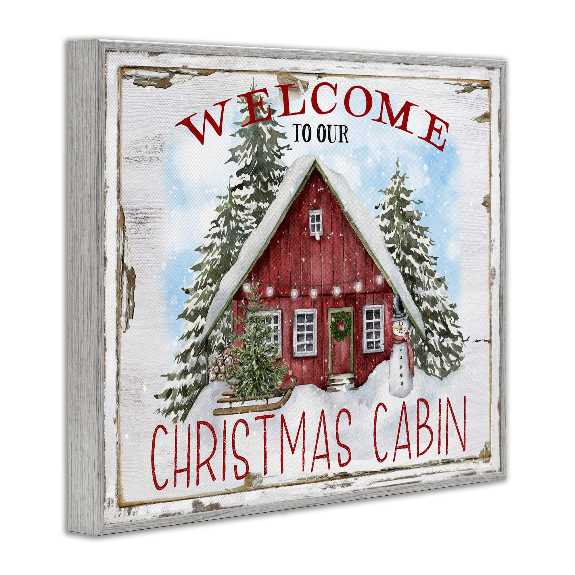 Stupell Industries Christmas Cabin Welcome Holiday Painting Gray Framed Art Prints Wall Art, 14 x 11