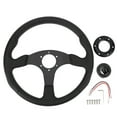 thumbnail image 2 of Universal Racing Steering Wheel PU Leather Aluminum Frame 6 Holes Hub Adapter for Car Sports 14 Inch Racing Style, 2 of 7