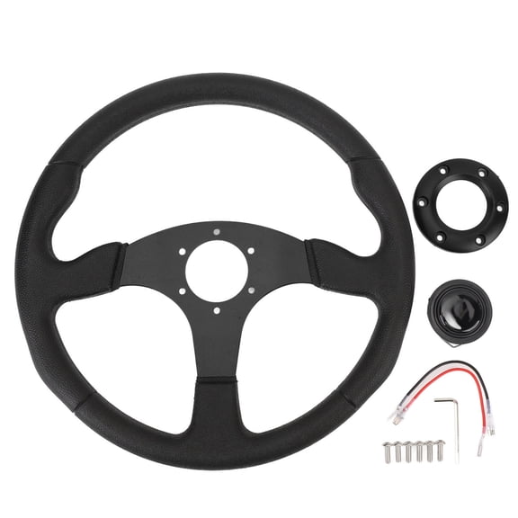 Sorven Steering Wheel Modification 14in Racing Steering Wheel, PU Leather Universal Racing Steering Wheel for 6 Holes Hub Adapter Black