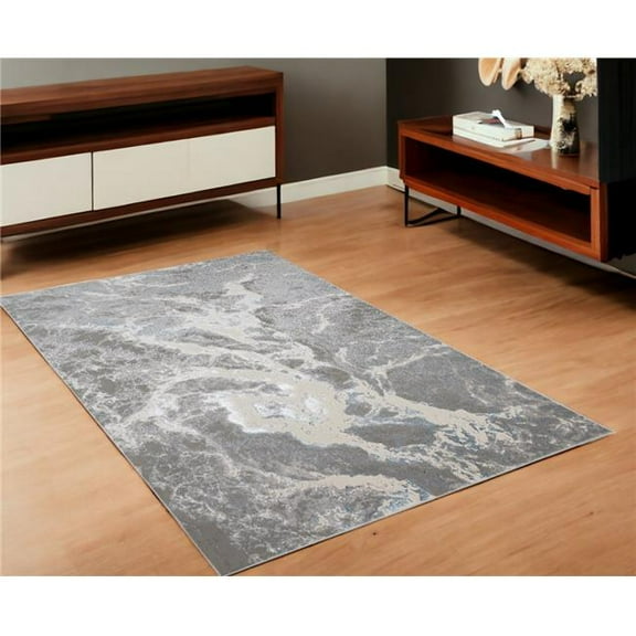 HomeRoots 513075 4 x 6 ft. Gray & Ivory Abstract Power Loomed Rectangle Area Rug