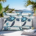 thumbnail image 5 of Waterproof Throw Pillow Covers Set of 2, 26x26 Inch Teal Blue Coastal Decorative Pillowcases Outdoor Pillow Slip Cushion Covers Set for Couch Tent Retro Stripe Botanical Beach Turtle, 5 of 7