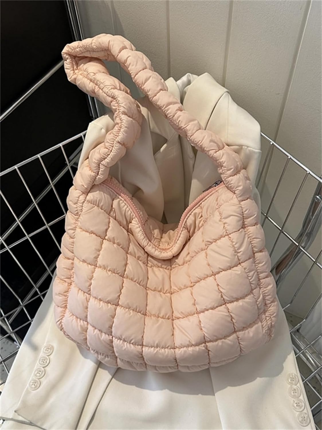 Kukuzhu Puffer Tote Bag Women Quilted Large Shoulder Bags Puffy Bubble Hobo Pleated Purse Nylon Padding Cloud Crossbody Bag 2023