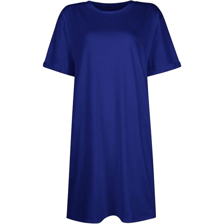 Women's Casual Swing T-Shirt Dress With Pockets - Loose Fit Crewneck Short Sleeve, Navy, Sizes S-5XL