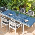 thumbnail image 2 of Blue Teal Gnomes Christmas Table Cloths for 8 Foot Rectangle Tables, Xmas Weeping Balls Snowflake Patio Waterproof Elastic Fitted Tablecloths, Washable Rectangular Table Cover for Camping, 2 of 8