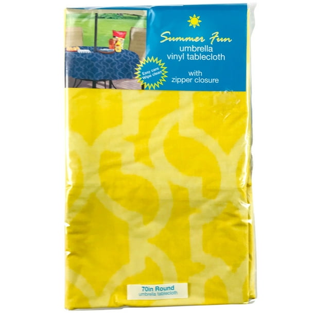 Elrene Summer Vinyl Tablecloths Umbrella Hole With Zipper 70 Round Yellow Geo Waves Com Elrene Summer Vinyl Tablecloths, 70 Round Tablecloth With Umbrella Hole And Zipper