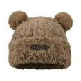 thumbnail image 5 of Mosey Women Winter Hat Cartoon Bear Ear Decor Thick Plush Pure Color Elastic Thick Warm Windpoof Soft Fuzzy Anti-slip Lady Beanie Cap, 5 of 8