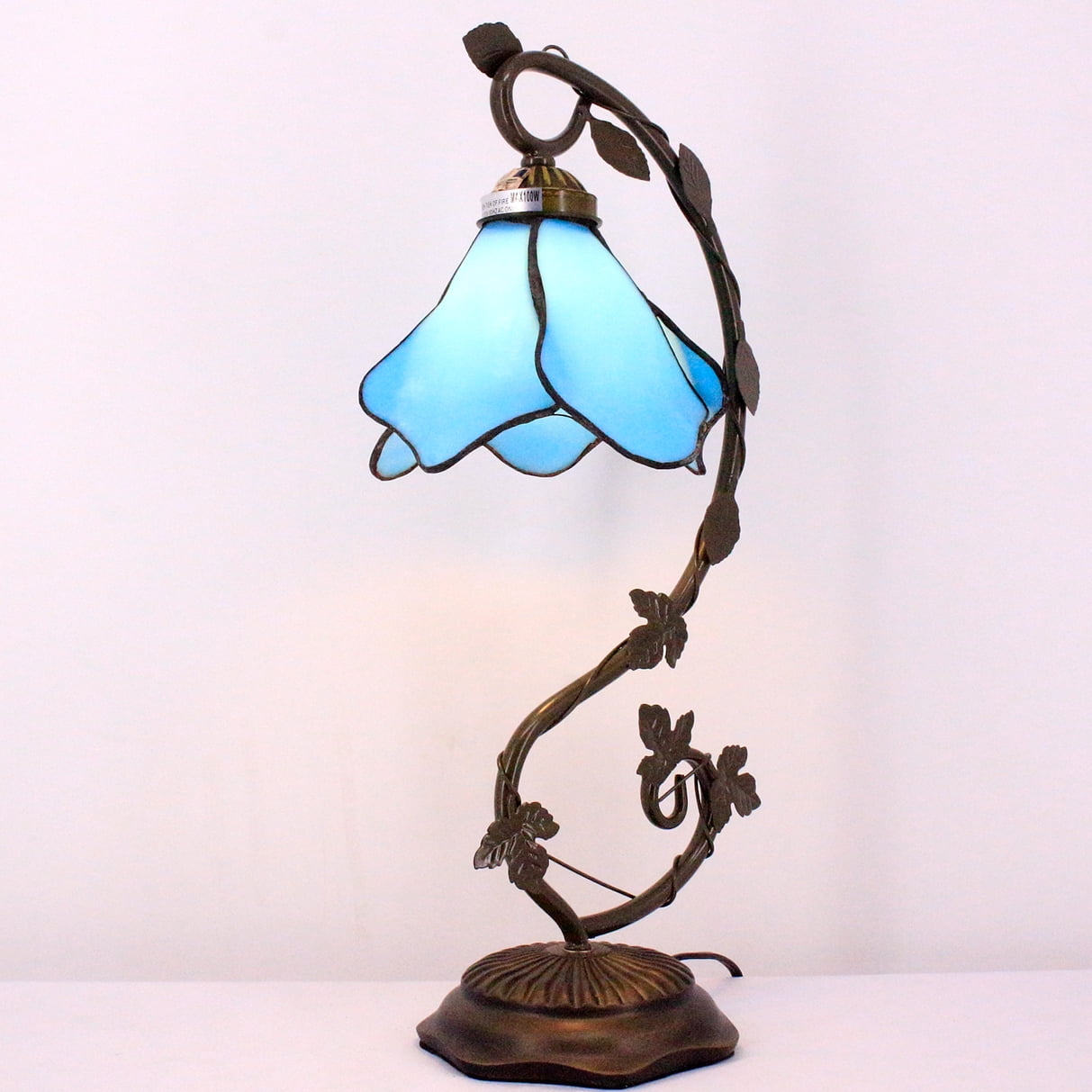 Tiffany Lamps Stained Glass Table Desk Reading Lamp Crystal Bead Sea Blue Dragonfly Style Shade W6H21 Inch for Living Room Bedroom Bookcase Dresser Coffee Table