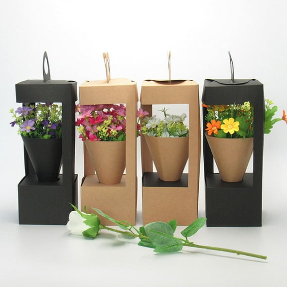 DECORNIJIA Flower Holder Paper Basket Kraft Paper Beige 5Set For Wedding present Packing