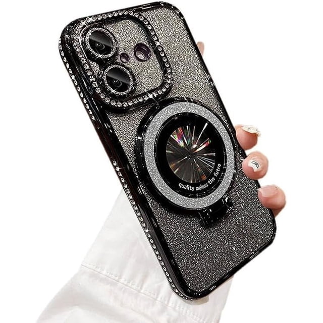 Bling Glitter Phone Case Compatible with iPhone 16 Plus, Kickstand Camera Lens Protector Soft Cover Sparkling Rhinestone Case