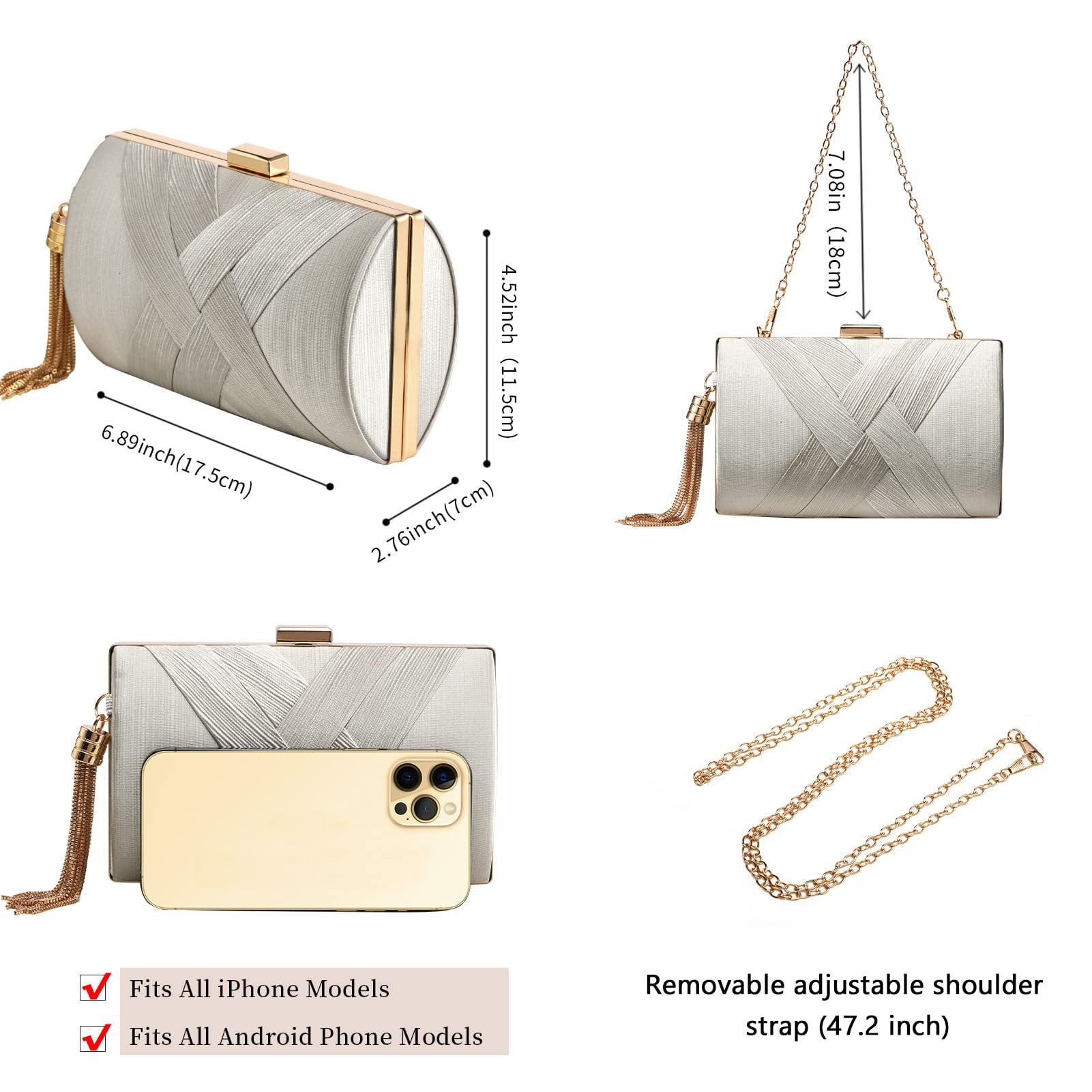 AOUNQ Clutch Purse for Women Evening Bags Formal Party Wedding Clutches Crossbody Shoulder Bag with Tassel