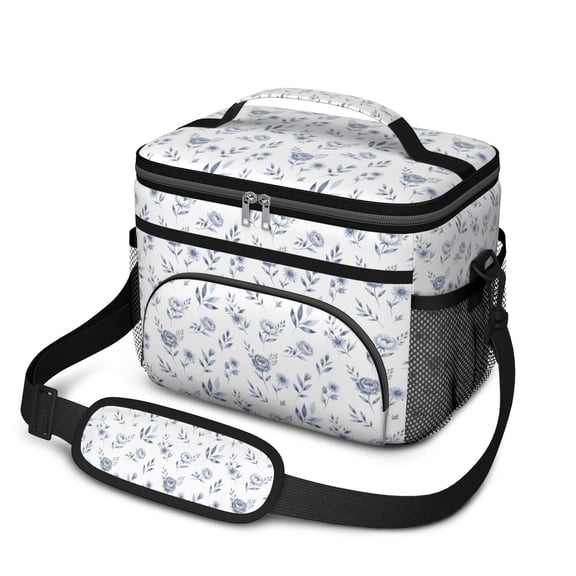 Lunch Box Pioneer Flower Floral Print Pattern Insulated Lunch Bag for Women Men,Medium Leakproof Lunchbox Cooler Bag Adjustable Strap,10 X 6.7 X 8 Inches