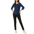 thumbnail image 2 of INSPIRE CHIC Haut à Carreaux Pied-de-Poule pour Femme Manches 3/4 Encolure Bateau Extensible Blouse de Bureau m Bleu Royal, 2 of 6