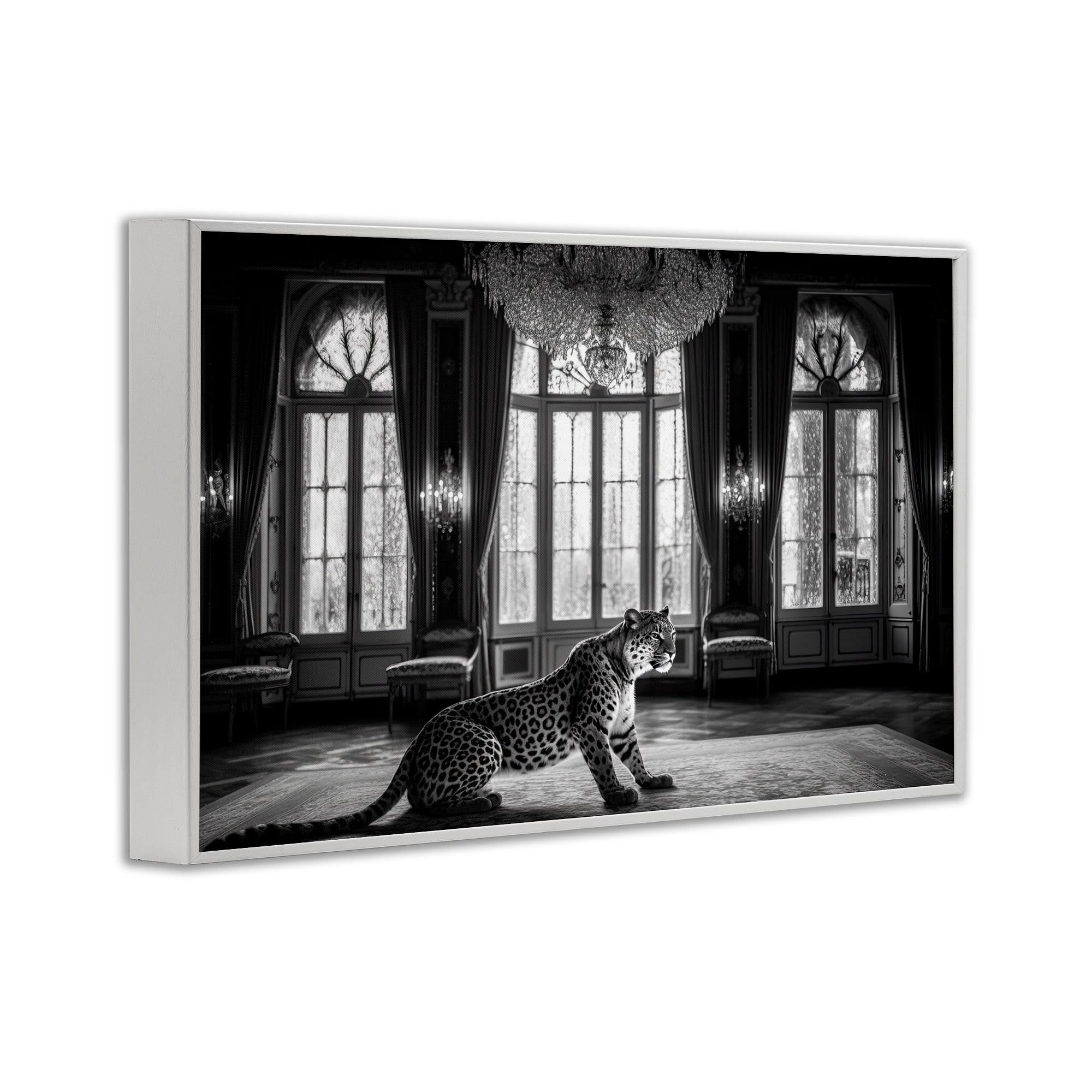 Snow Leopard in Opulent Mansion White Framed Giclee Art, design by Decent Exposures