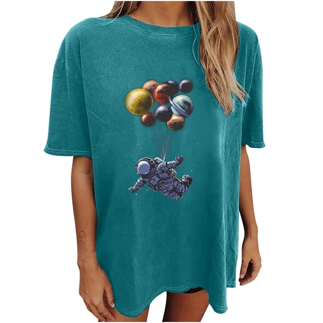 Moda Mujer Damas Cayó Hombro Mangas Impresión suelta Manga corta Top Pullover Tops Pompotops hfajkhk141514