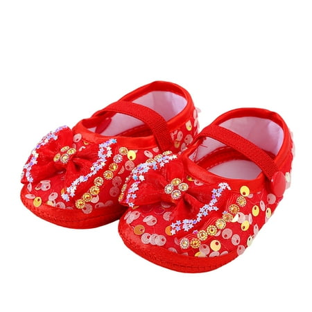 

Baby Girls Princess Shoes Shiny Sequins Bowknot Non-slip Crib Shoes Toddler First Walker