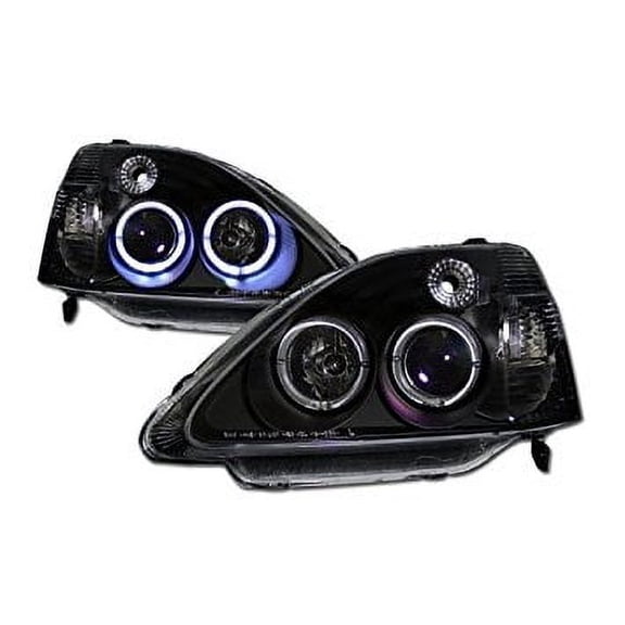 Topline Autopart Jdm Black Dual Halo Rims Projector Head Lights Signal 02-03 Honda Civic Si Ep3