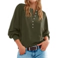 thumbnail image 3 of Suéter de Cuello Redondo con Botones para Mujer, Larga, Estilo Henley, Ideal para Otoño. Camisetas Tipo Jersey de Punto Suelto y Moderno. Verde XXXL, 3 of 7