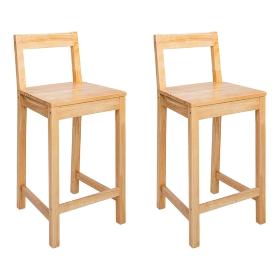 Mainstays Counter Height Wood Bar Stools with Back, Set of 2, Pine Finish