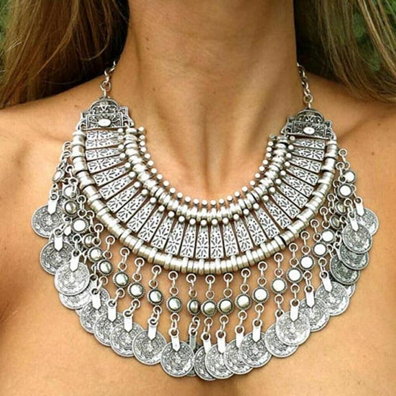 Fashion Women Coins Chain Pendant Statement Jewelry Choker Chunky Bib Necklace