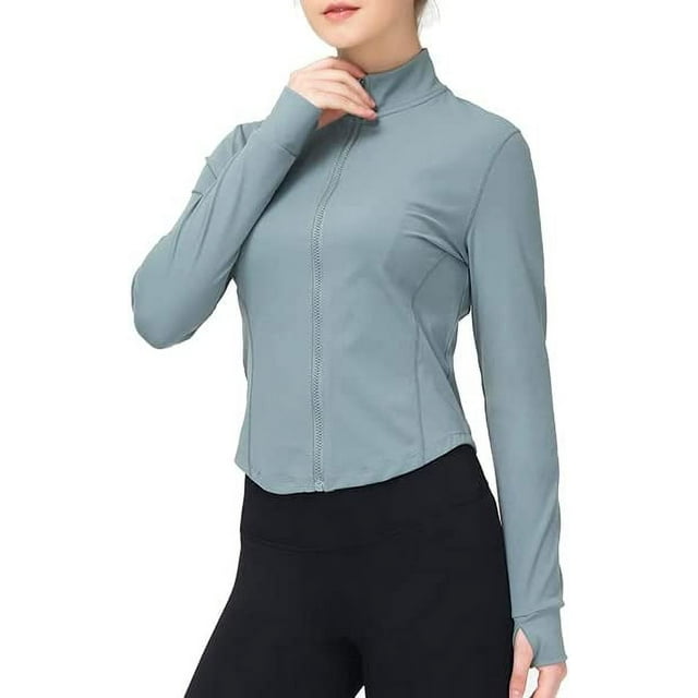 Rataves Chaqueta deportiva para mujer, ligera, con cremallera completa, manga larga, para entrenamiento, yoga, con agujeros para el pulgar