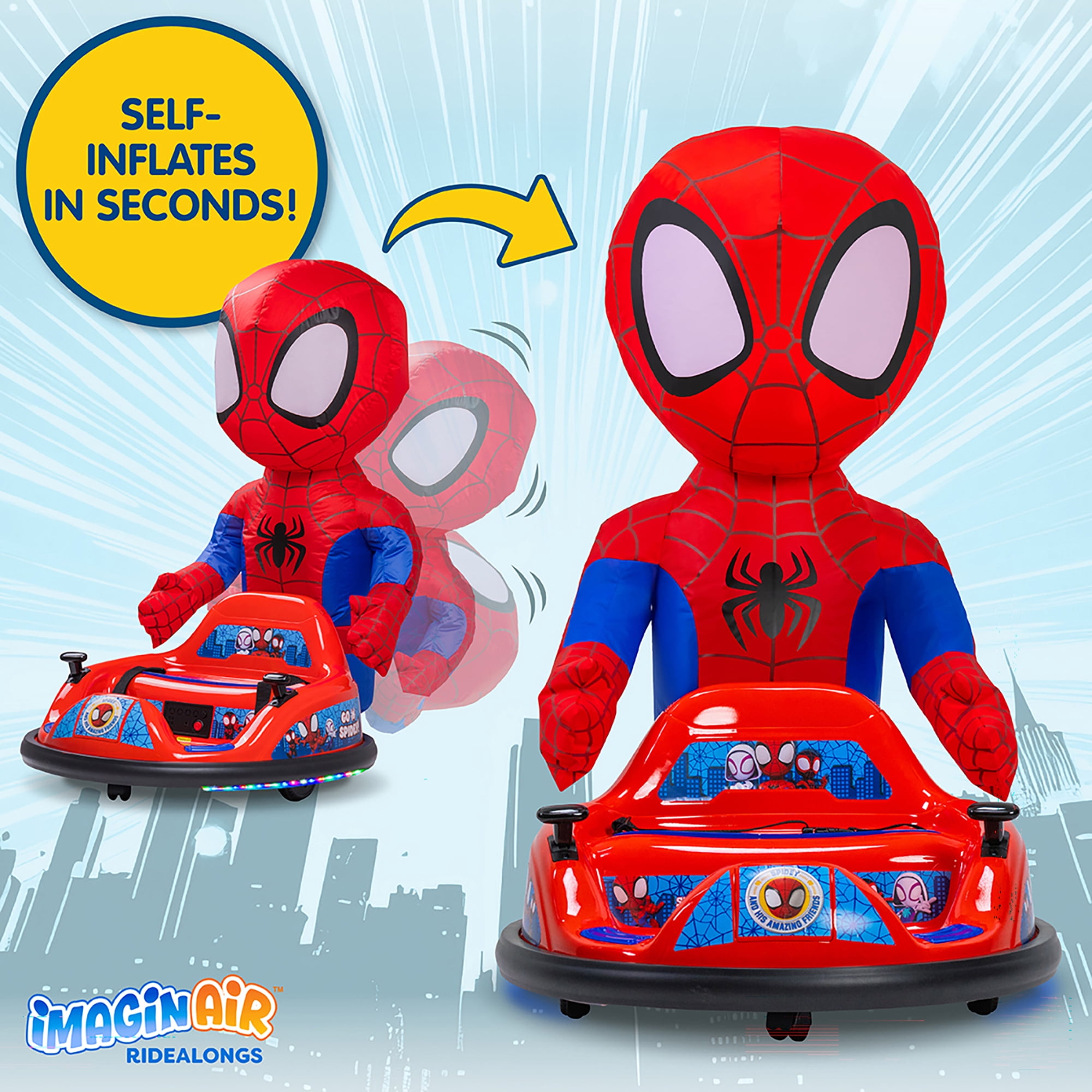 Marvel Spider-Man Spidey ImaginAir 6V Powered Ride-On Bumper Car with Inflatable Character