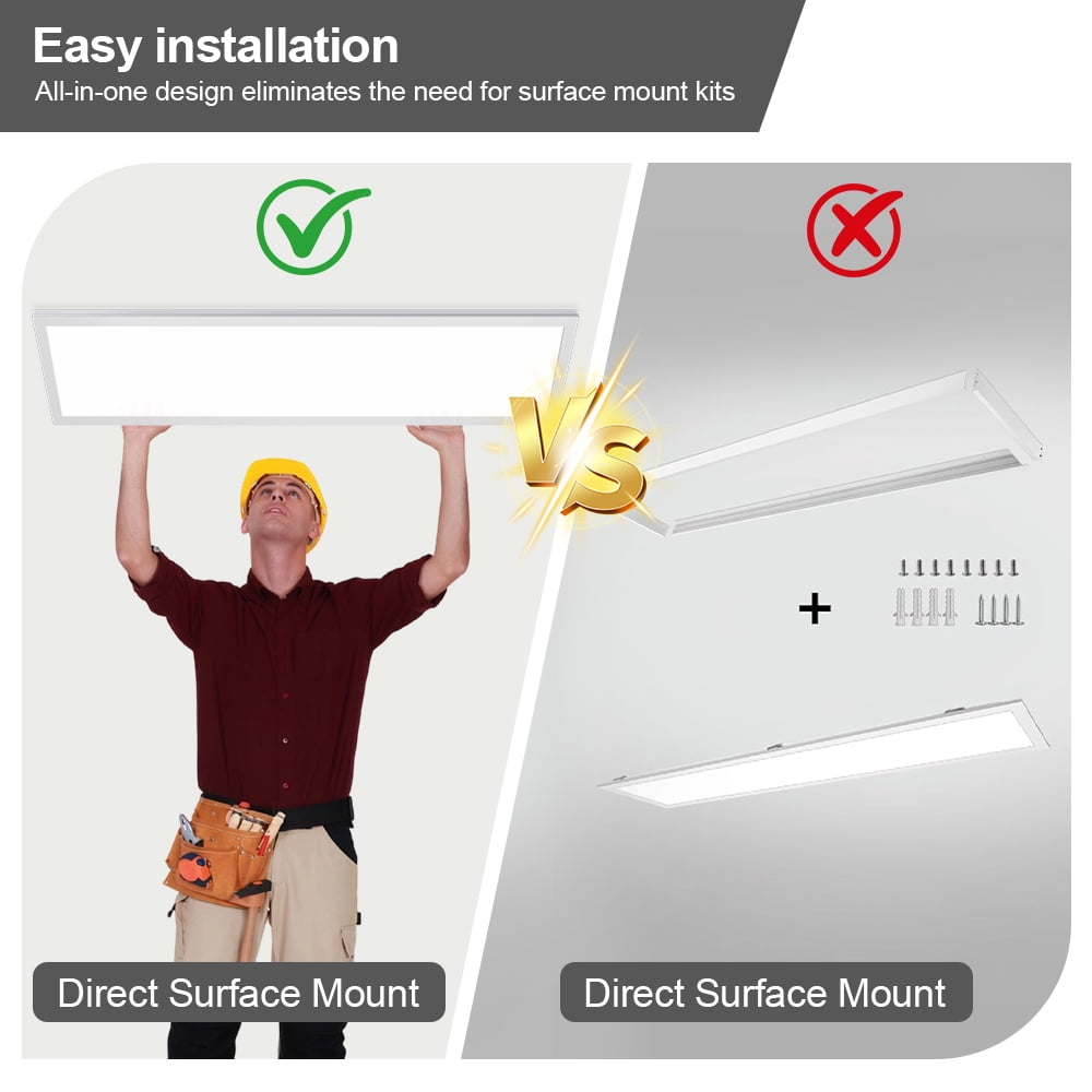 6PACK Indoor 1x4 LED Flat Panel Light Surface Mount LED Ceiling Light Kitchen Lights Ceiling Flush Mount for Garage/Basement/Laundry Lighting