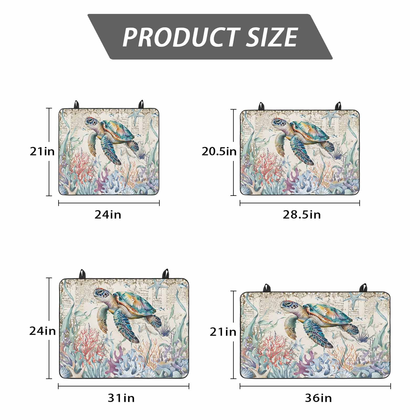Blue Sea Turtle Coastal Stove Top Cover for Electric Stove, Heat-proof & Non Slip Glass Top Stove Cover Protector, Vintage Summer Beach Coral Ocean Kitchen Flat Cooktop Rubber Mat 24x21 Inches