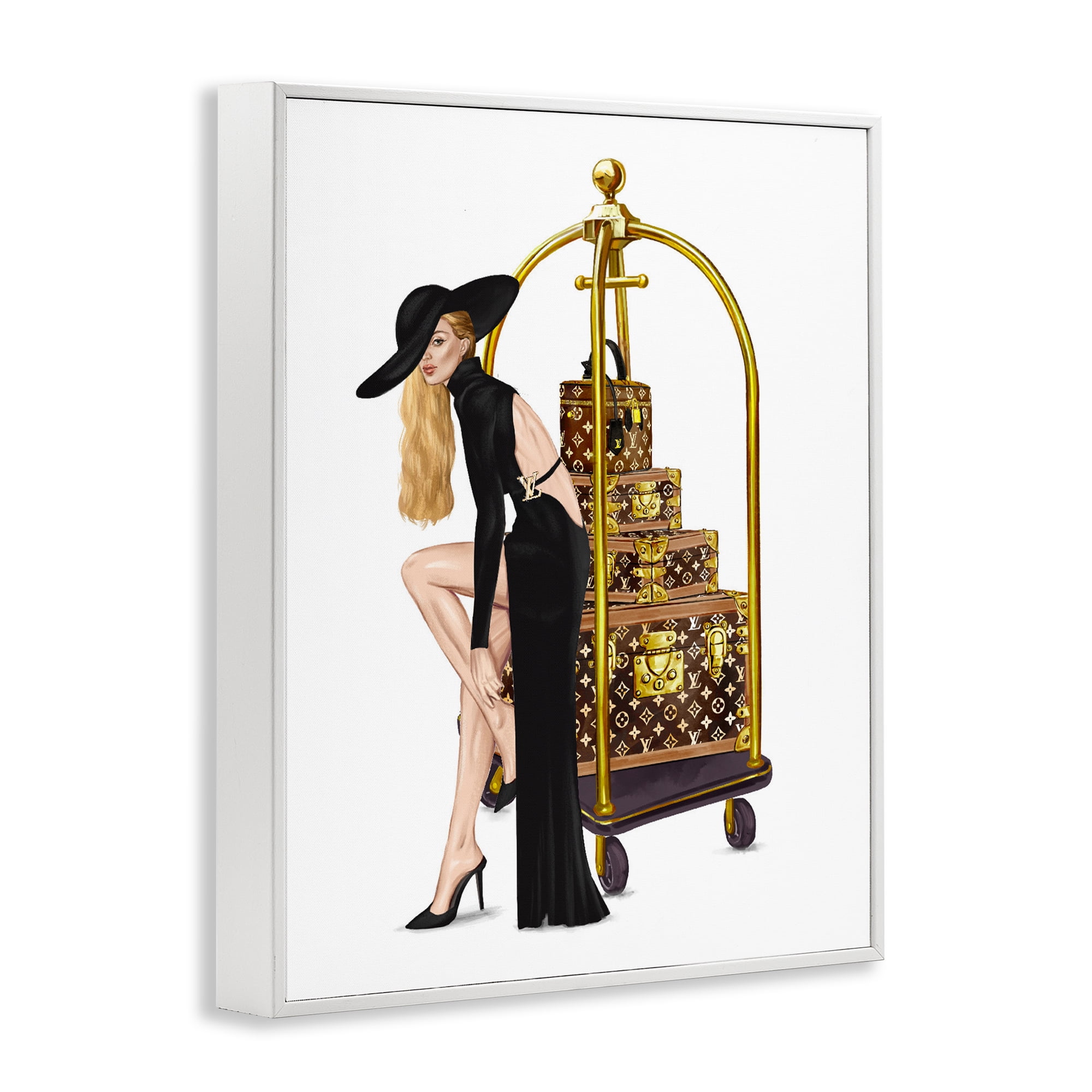 Fashionista with Hotel Luggage White Framed Giclee Art, design by Ziwei Li